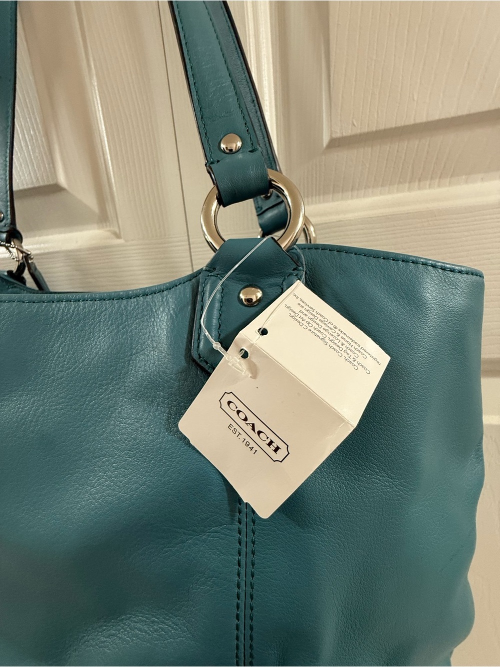 Coach Campbell Belle Carryall Robin’s Egg Blue Leather Shoulder Tote NWT - Picture 5 of 13